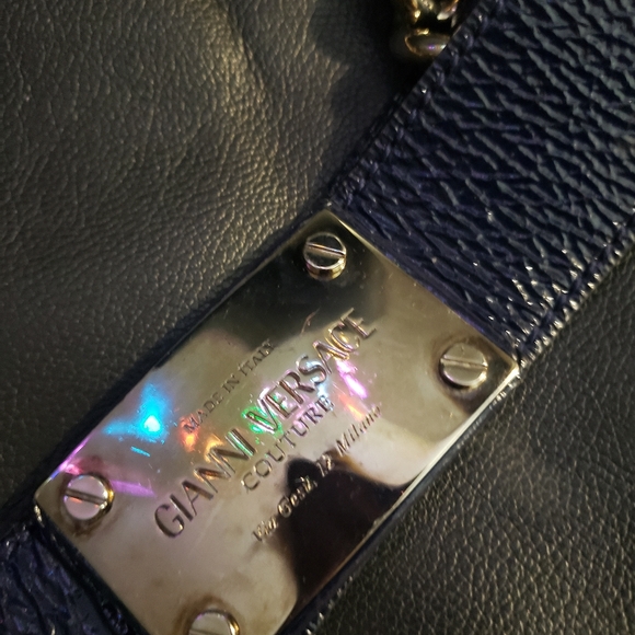 GIANNI VERSACE COUTURE CHAIN & NAVY PATENT LEATHER BELT | RARE |SIZE 90/36 - Picture 3 of 9